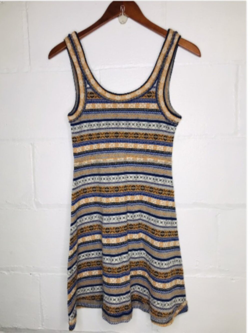 Free People Size Small Blue Fair Isle Nordic Geometric Sweater Tank Dress